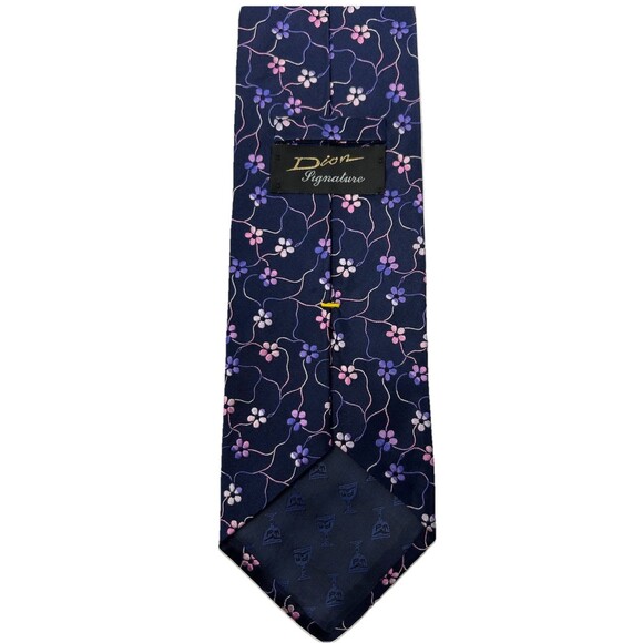 Dion Signature Men’s Blue Floral 100% Hand Crafted Silk Neck Tie  57.5" x 4" - Picture 3 of 8